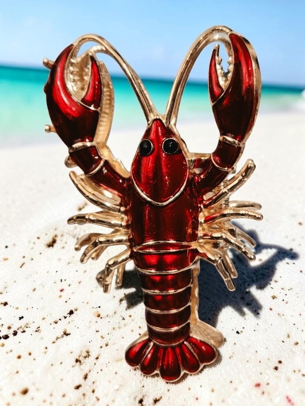 NEW Piper K Metal Red & Gold Lobster Hair Clip Claw Double Sided  4 Inches NWT